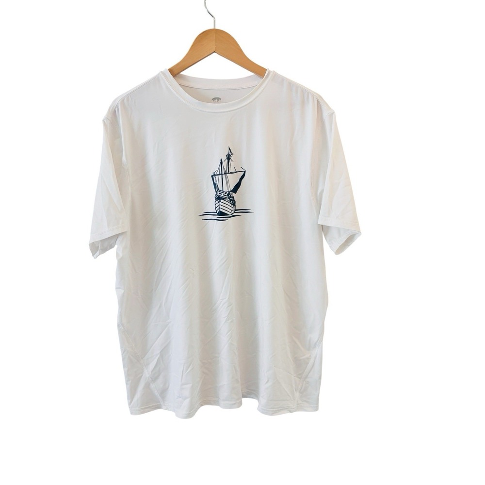 Greyson White Short Sleeve Tee with Navy Ship Graphic